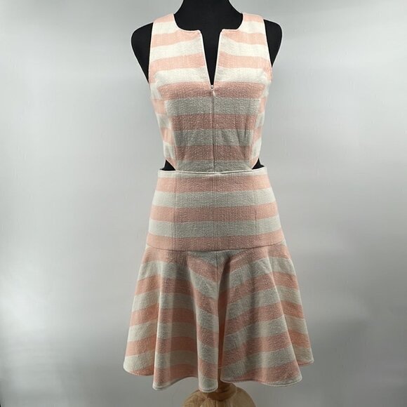Tibi Revolve Blanket Stripe Dress In Pale Blush Linen Blend Preppy Barbie Sz 4 - Picture 15 of 15
